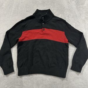 American Living Sweater Men Large Black Red 1/4 Zip Button